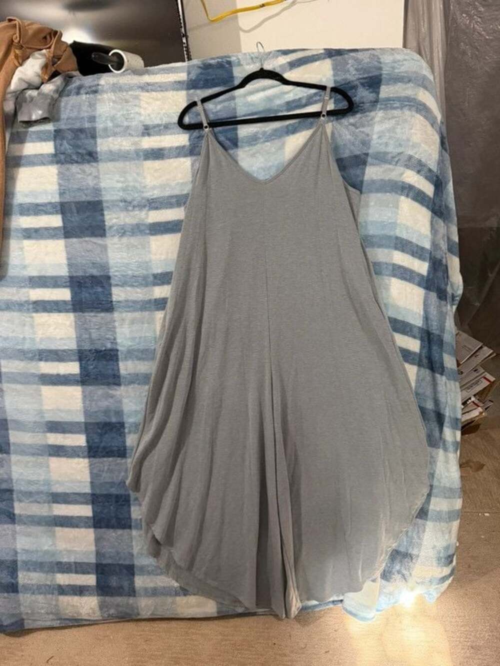 Emerald V-Neck Sleeveless Wide Leg High Low Hem Jumpsuit in Gray 2X